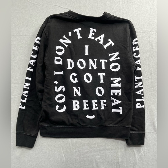 Plant Faced Black Crew Neck Sweatshirt Vegan I Don't Got No Beef Size S-M - Picture 7 of 8